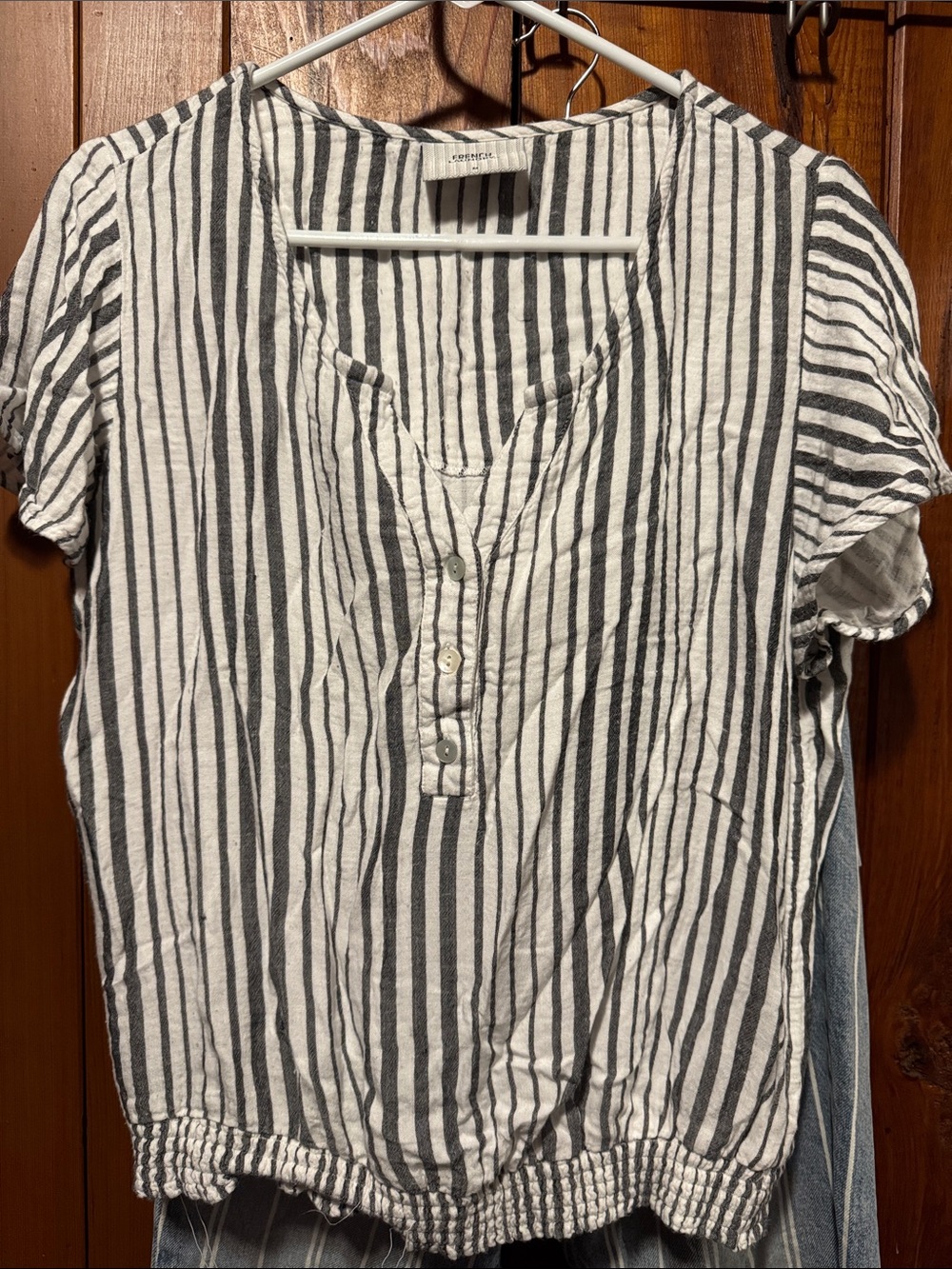 French Laundry Black & White Striped Short-Sleeve Henley